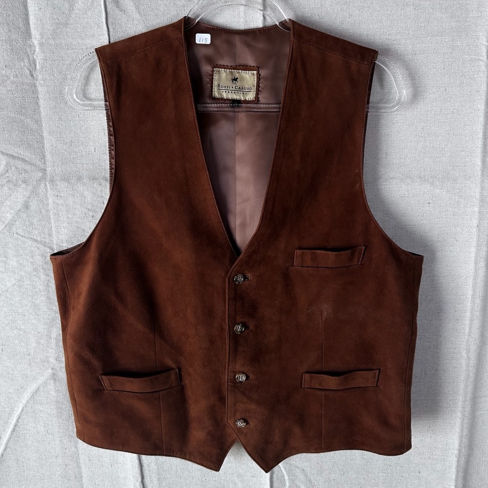 Rossi & Caruso Argentina Brown Goatskin Suede Leather Vest‎ Mens Cinch Back